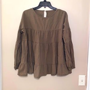 Olive Green Ruffle Shirt